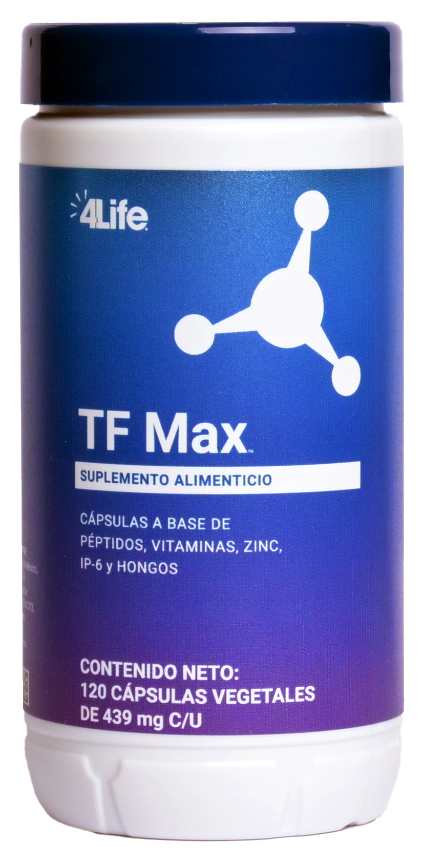 Imagen heroica del producto TF Max sobre fondo degradado azul-morado con energía de transmisión deportiva